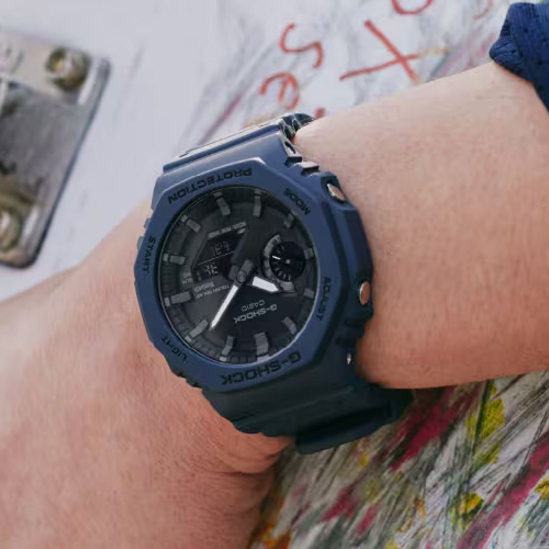 Cassiio G-Shhoock Camouflage Bezel Analog-Digital Watch – Navy Blue, 200M Water Resistant
