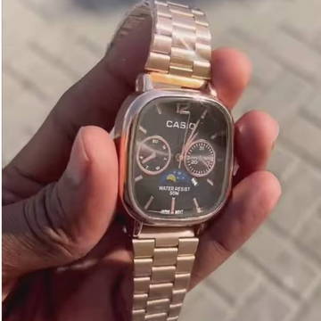 Cassiio Rose Gold Analog Watch with Black Dial – Moonphase, Day/Date Subdials, 50M Water Resistant