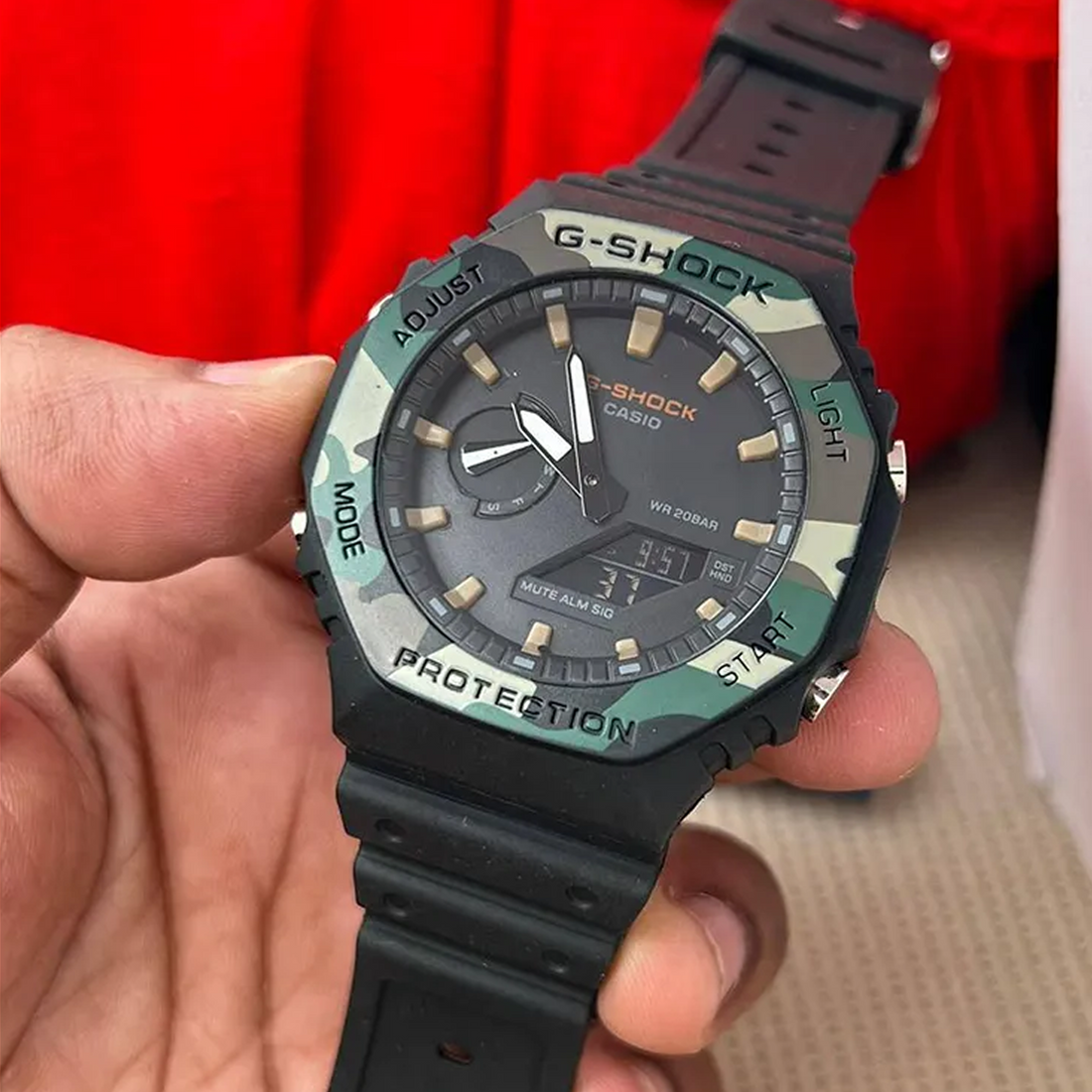 Cassiio G-Shhoock Camouflage Bezel Analog-Digital Watch – Military Black, 200M Water Resistant
