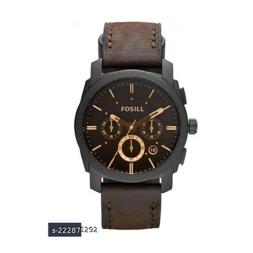 Foossiil Men's Chronograph Black Dial Watch with Brown Leather Strap
