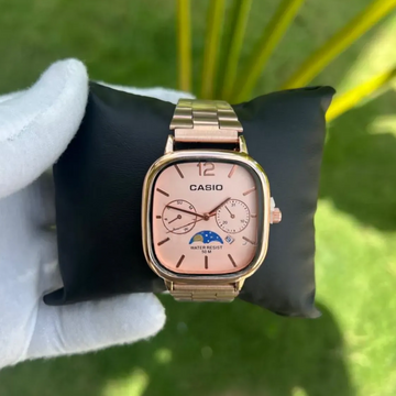 Cassiio Rose Gold Analog Watch with Pink Dial – Moonphase, Day/Date Display, 50M Water Resistant